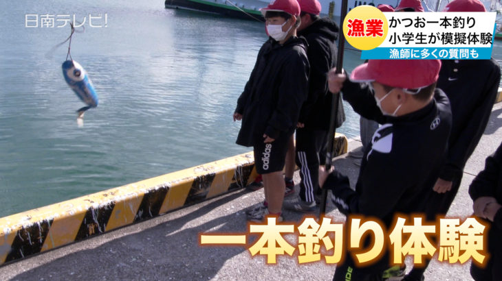 漁獲高日本一の日南市南郷町　小学生がかつお一本釣り模擬体験